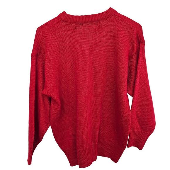 Vintage 80s Sweater Womens Medium Red Floral Lace Beaded Glam Knit Embellished - Picture 2 of 9